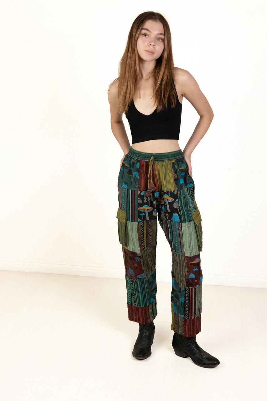 Mushroom Print Patchwork Cargo Pants Product Image