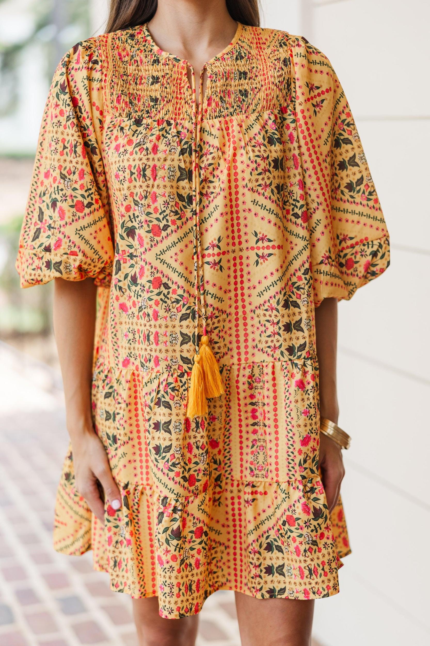 Steady As She Goes Yellow Floral Babydoll Dress Female Product Image