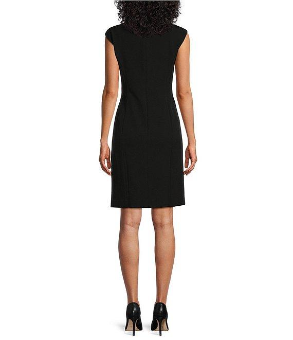 Kasper Stretch Crepe Crew Neckline Cap Sleeve Studded Sheath Dress Product Image