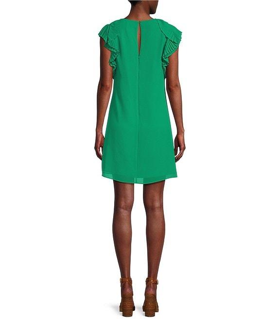 Vince Camuto Chiffon Float Ruffle Sleeveless Keyhole Crew Neck Shift Dress Product Image