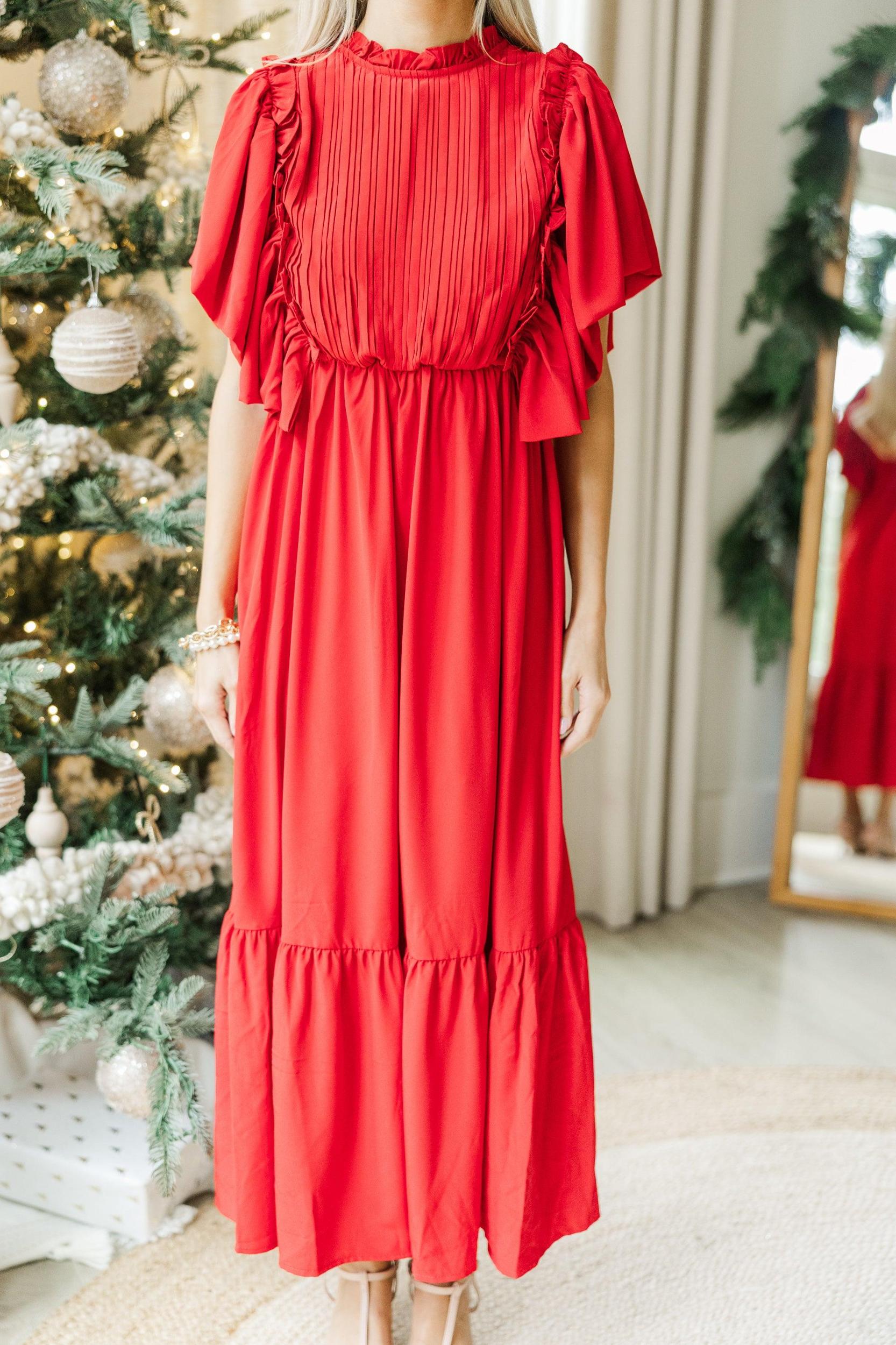 All The Good Red Ruffled Midi Dress Female Product Image