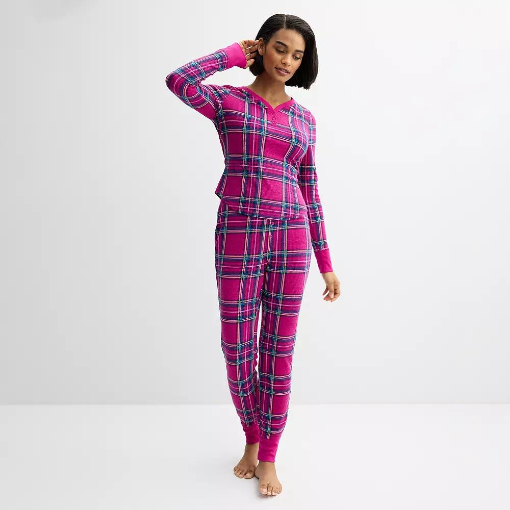 Women's Sonoma Goods For Life® 2-pc. Thermal Pajama Top & Pajama Bottoms Set, Size: Small Long, Plaid Check Purple Product Image