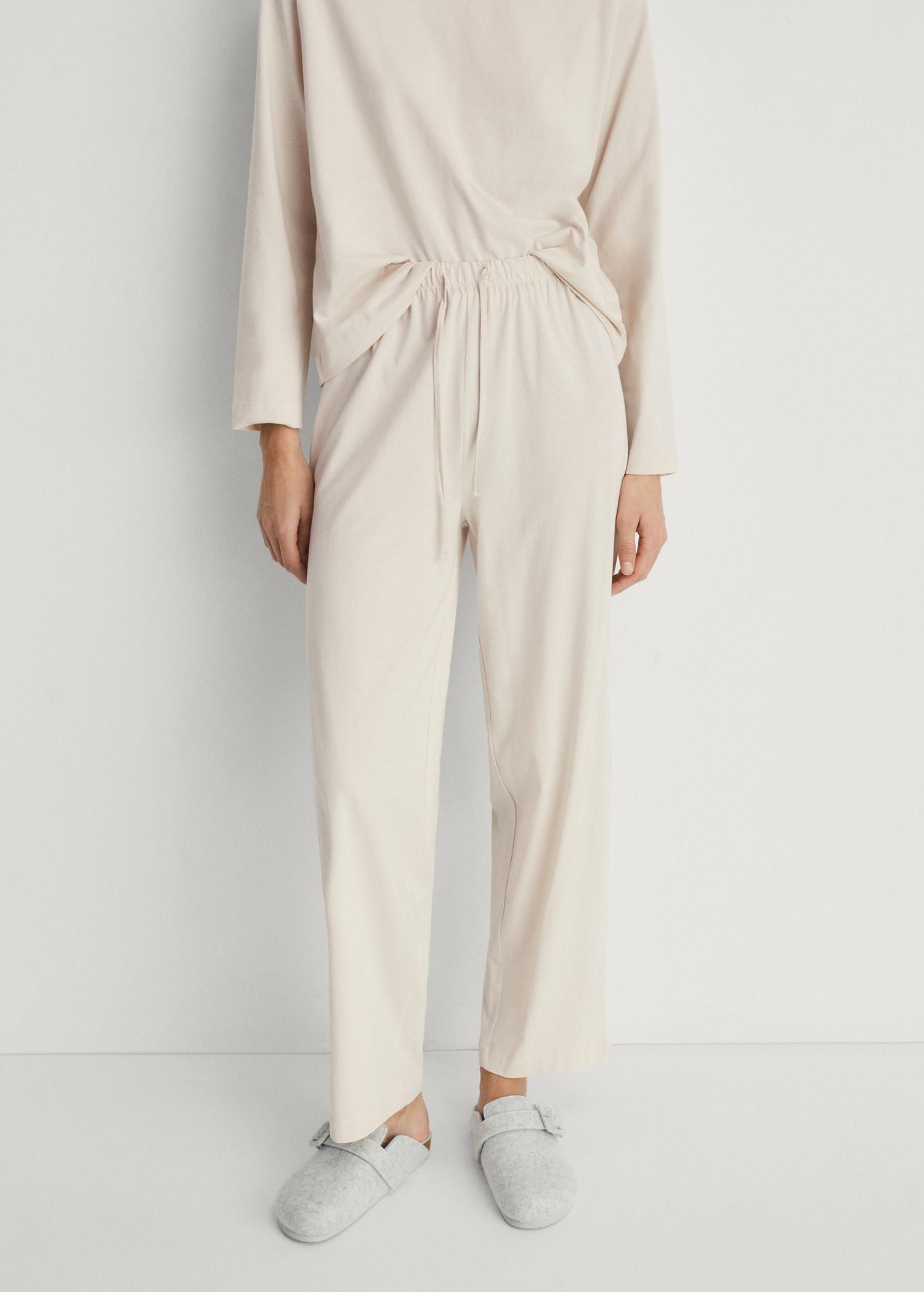 Two-piece plain cotton pajama set - Women | MANGO USA Product Image