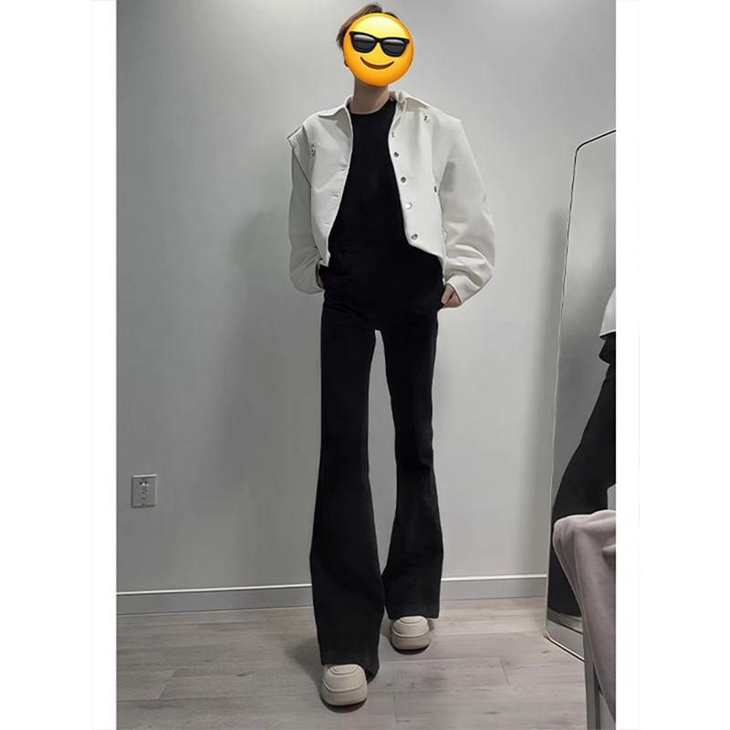Mid Rise Plain Flared Dress Pants Product Image