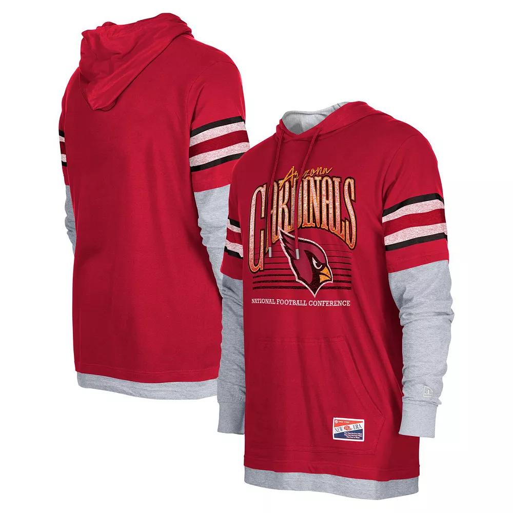 Men's New Era Cardinal Arizona Cardinals Twofer Long Sleeve Hooded T-Shirt,  Product Image