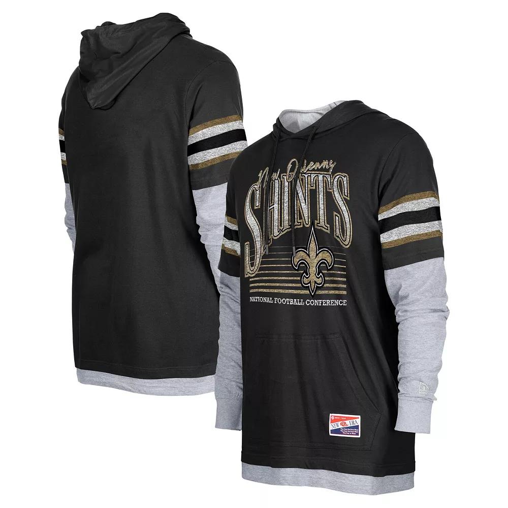 Men's New Era Black New Orleans Saints Twofer Long Sleeve Hooded T-Shirt,  Product Image