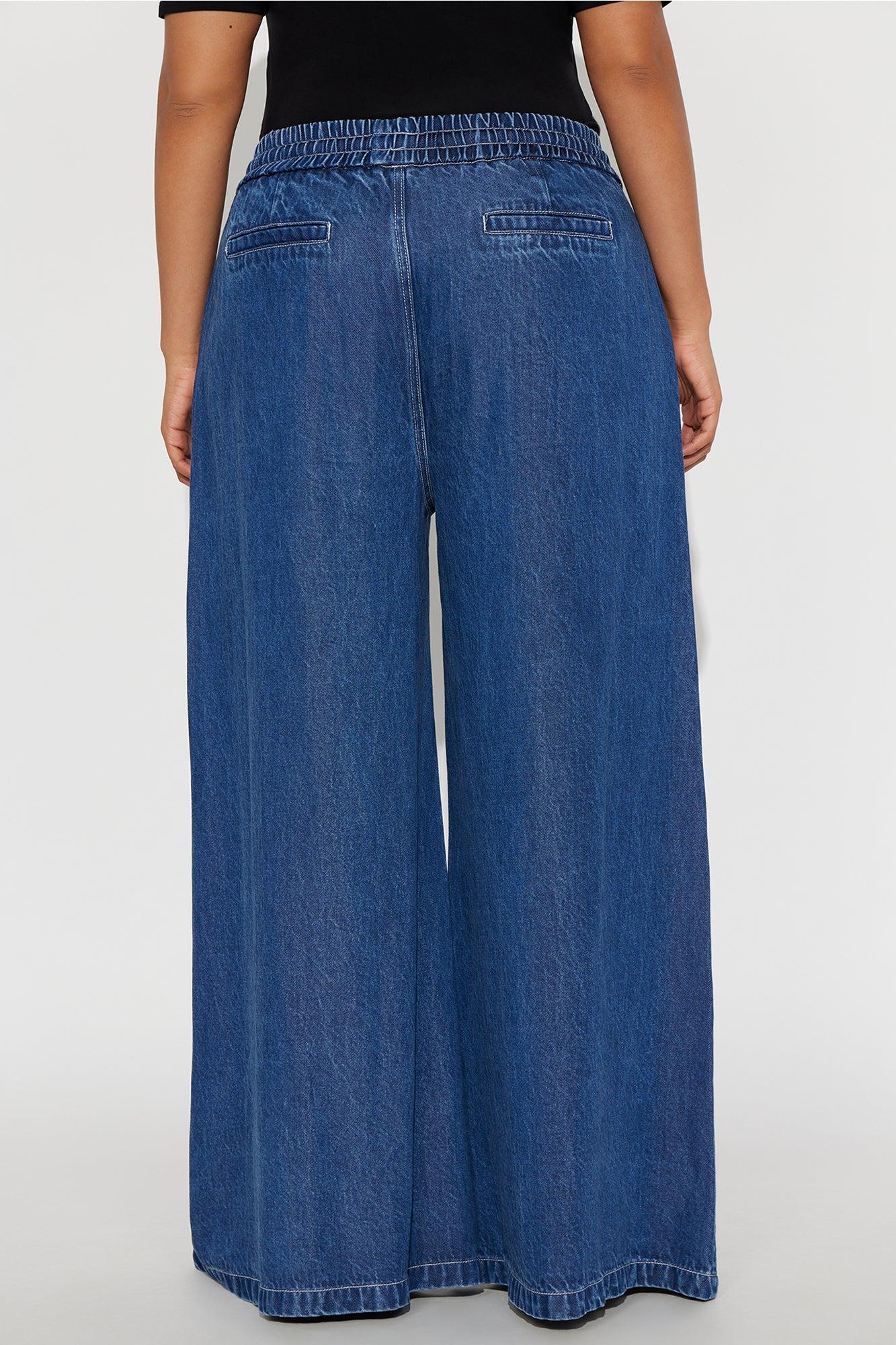 Madison Drapey Wide Leg Jeans - Dark Wash Female Product Image