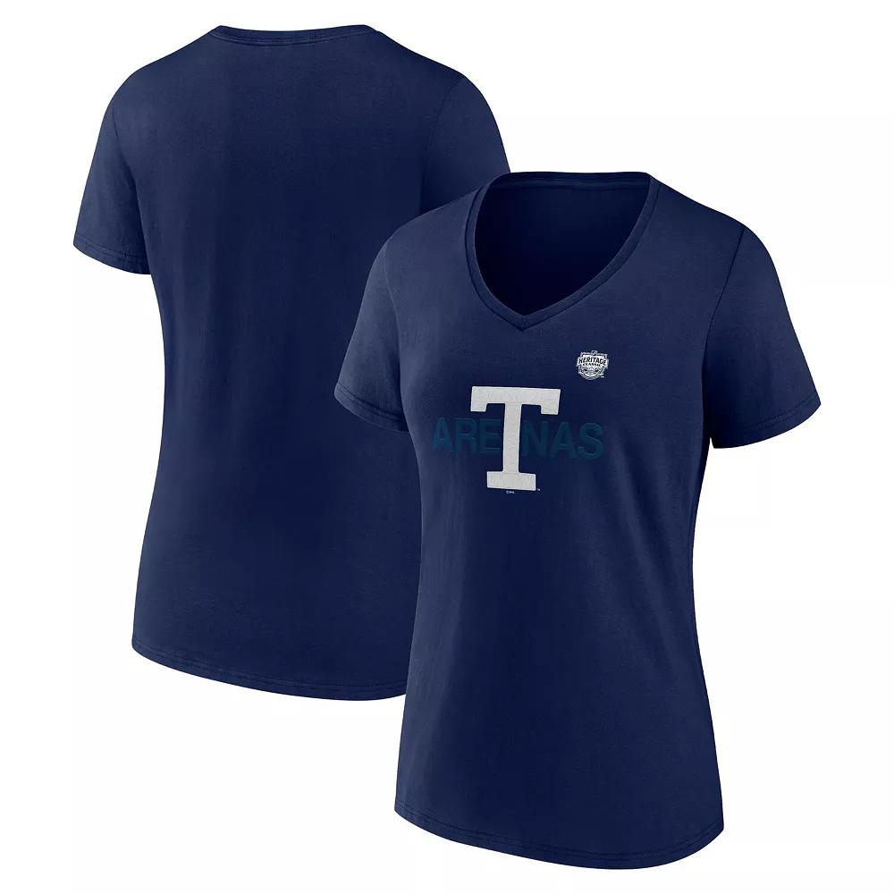 Women's Fanatics Navy Toronto Maple Leafs Primary Logo V-Neck T-Shirt,  Product Image