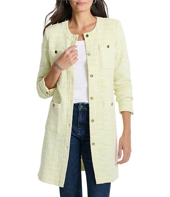 NIC + ZOE Textured Knit Statement Round Neck Long Sleeve Button Front Jacket Product Image