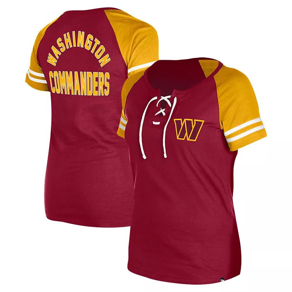 Women's New Era Burgundy Washington Commanders  Lace-Up Raglan T-Shirt, Size: 2XL, Wft Med Re Product Image