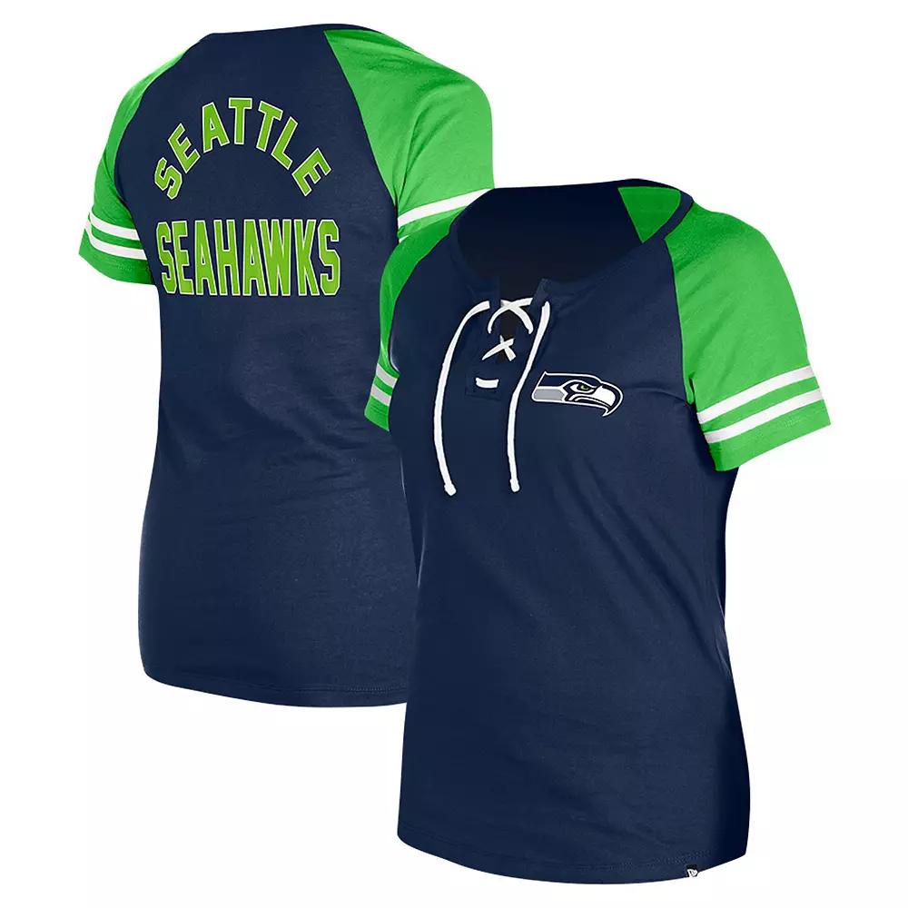 Women's New Era College Navy Seattle Seahawks Lace-Up Raglan T-Shirt,  Product Image