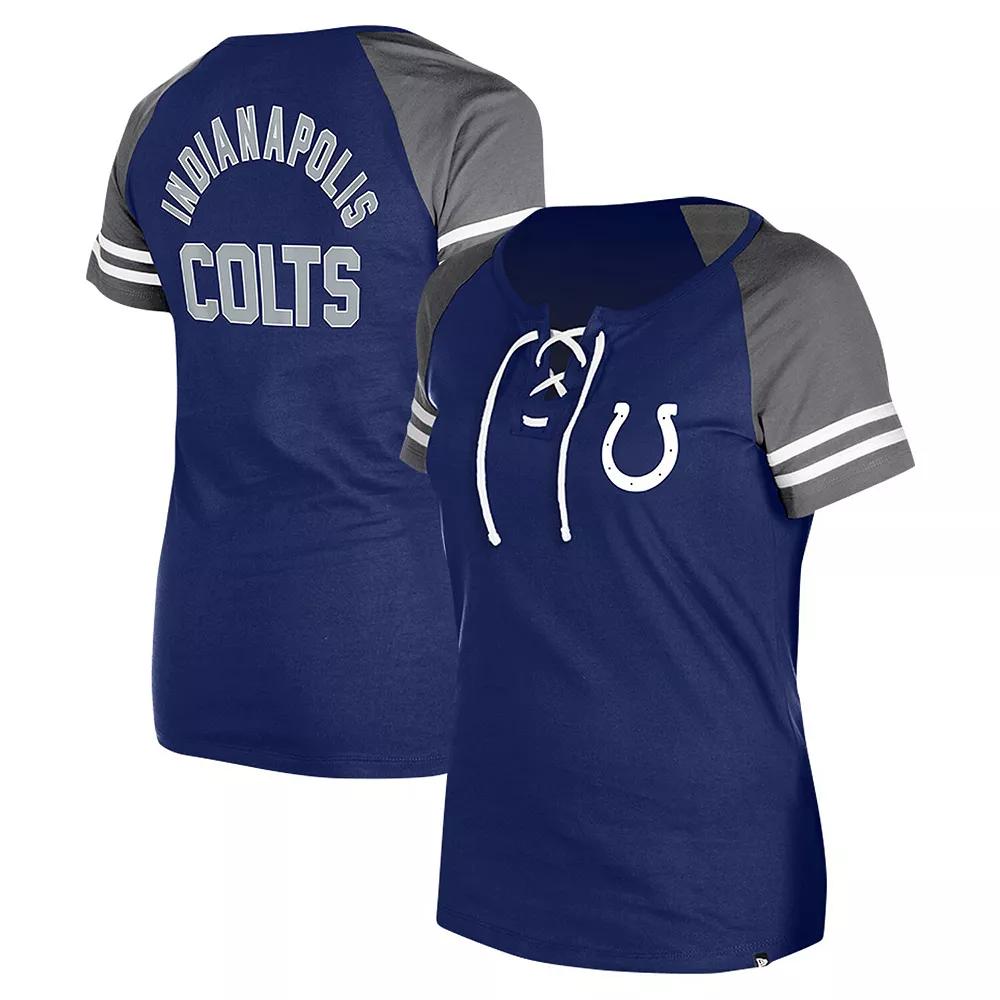 Women's New Era Royal Indianapolis Colts  Lace-Up Raglan T-Shirt, Size: XS, Blue Product Image