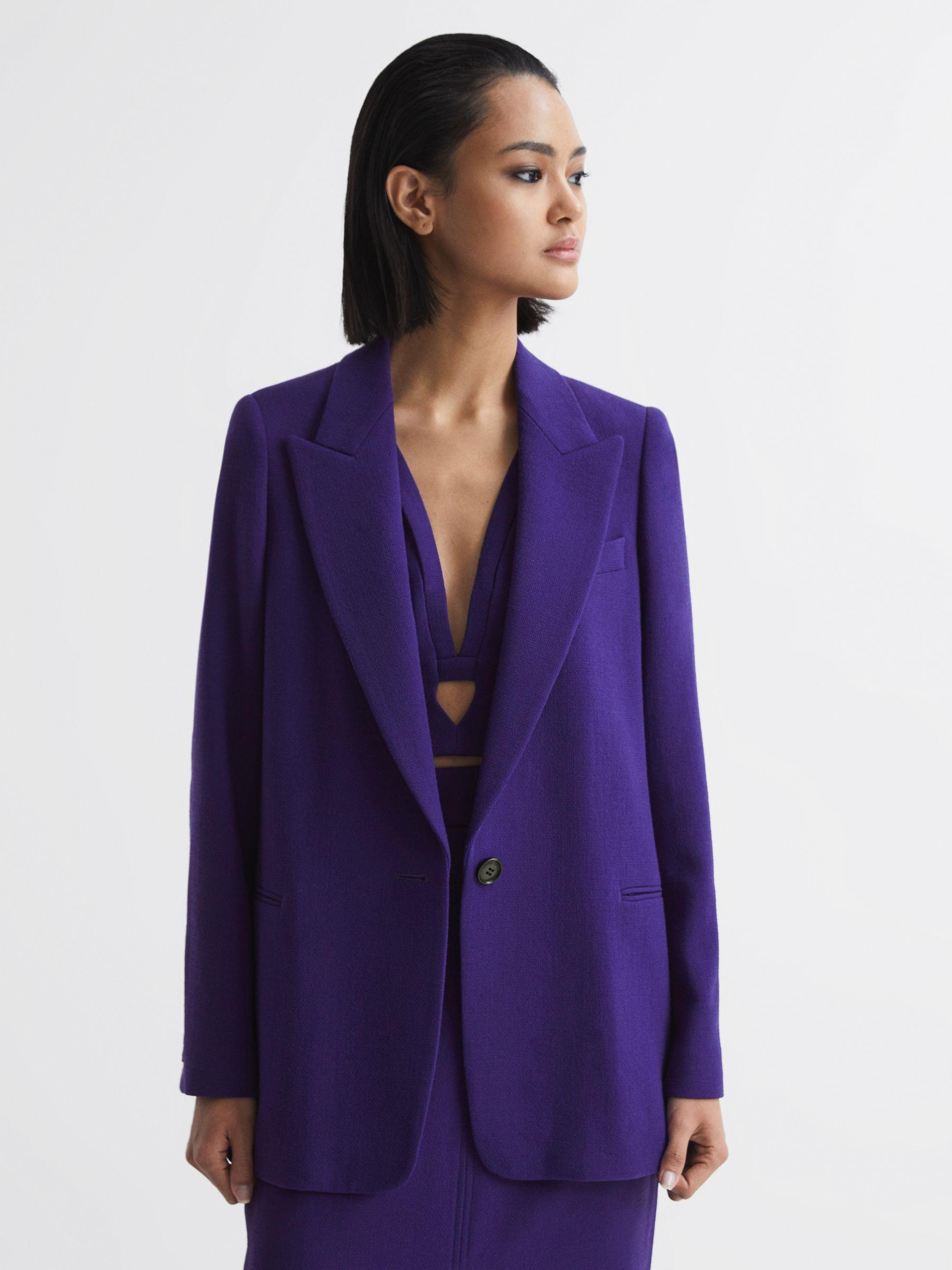 Slim Fit Single Breasted 100% Wool Blazer in Purple Product Image