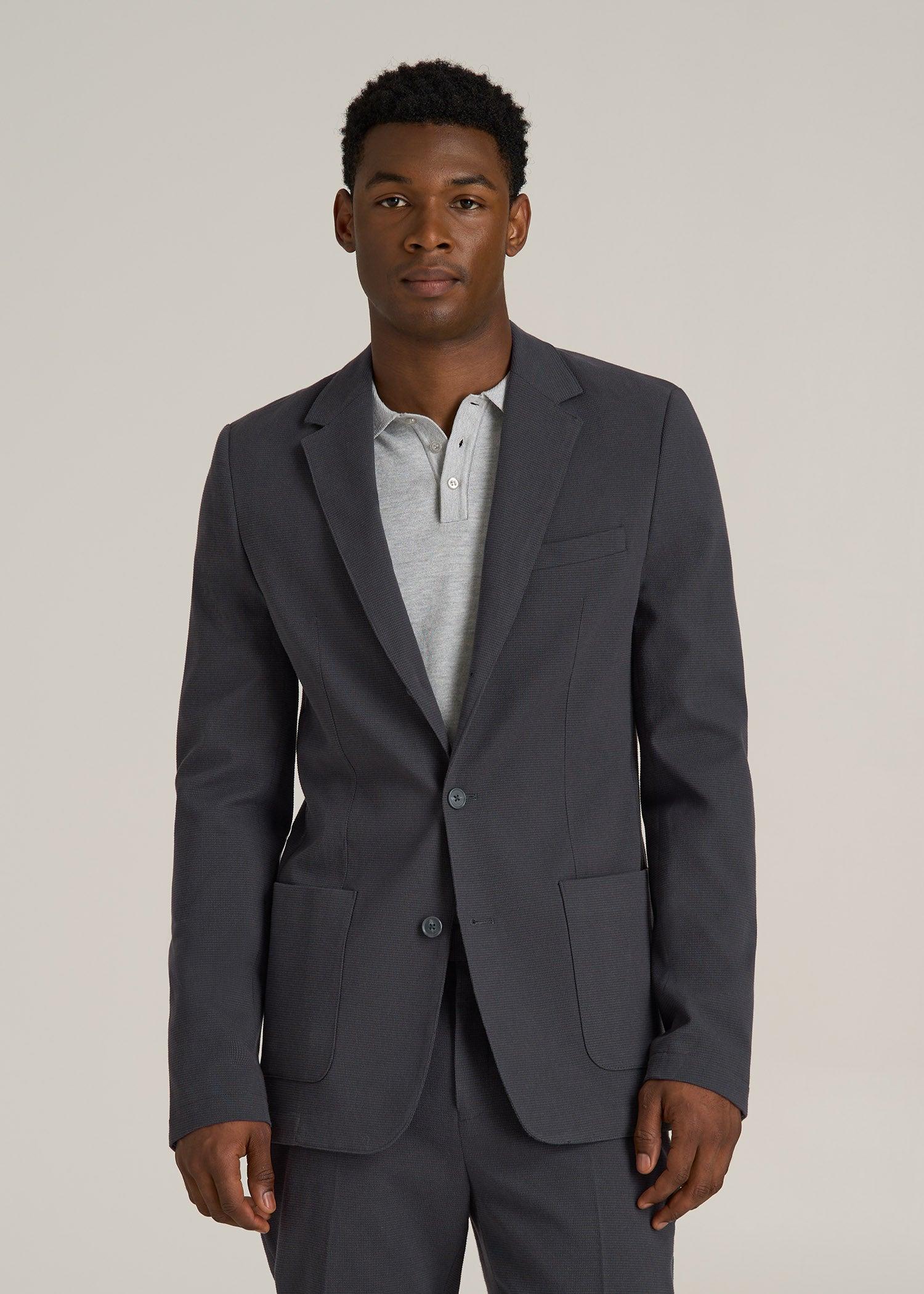 Textured Garment Washed Stretch Cotton Blazer for Tall Men in Iron Grey Male Product Image