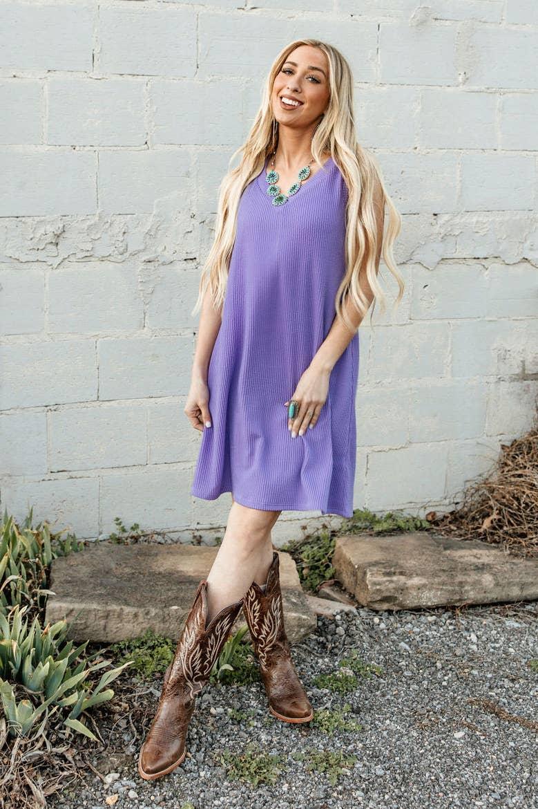 Ribbed V-Neckline Dress: Tropical Violet Product Image