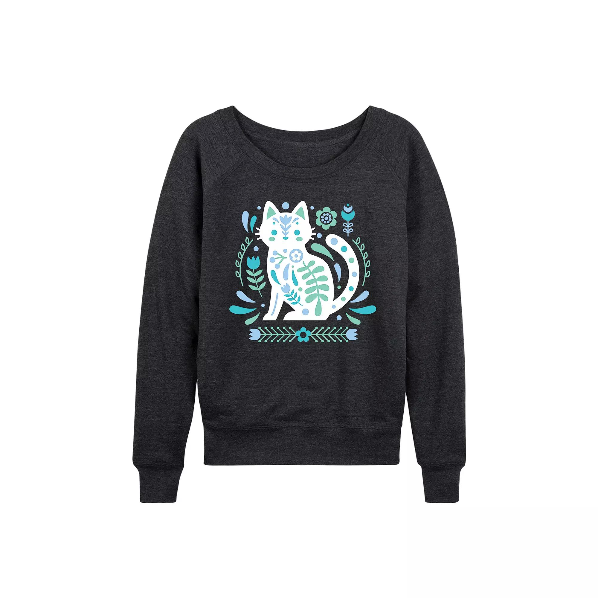 Women's Scandinavian Cat French Terry Long Sleeve Tee, Girl's,  Product Image