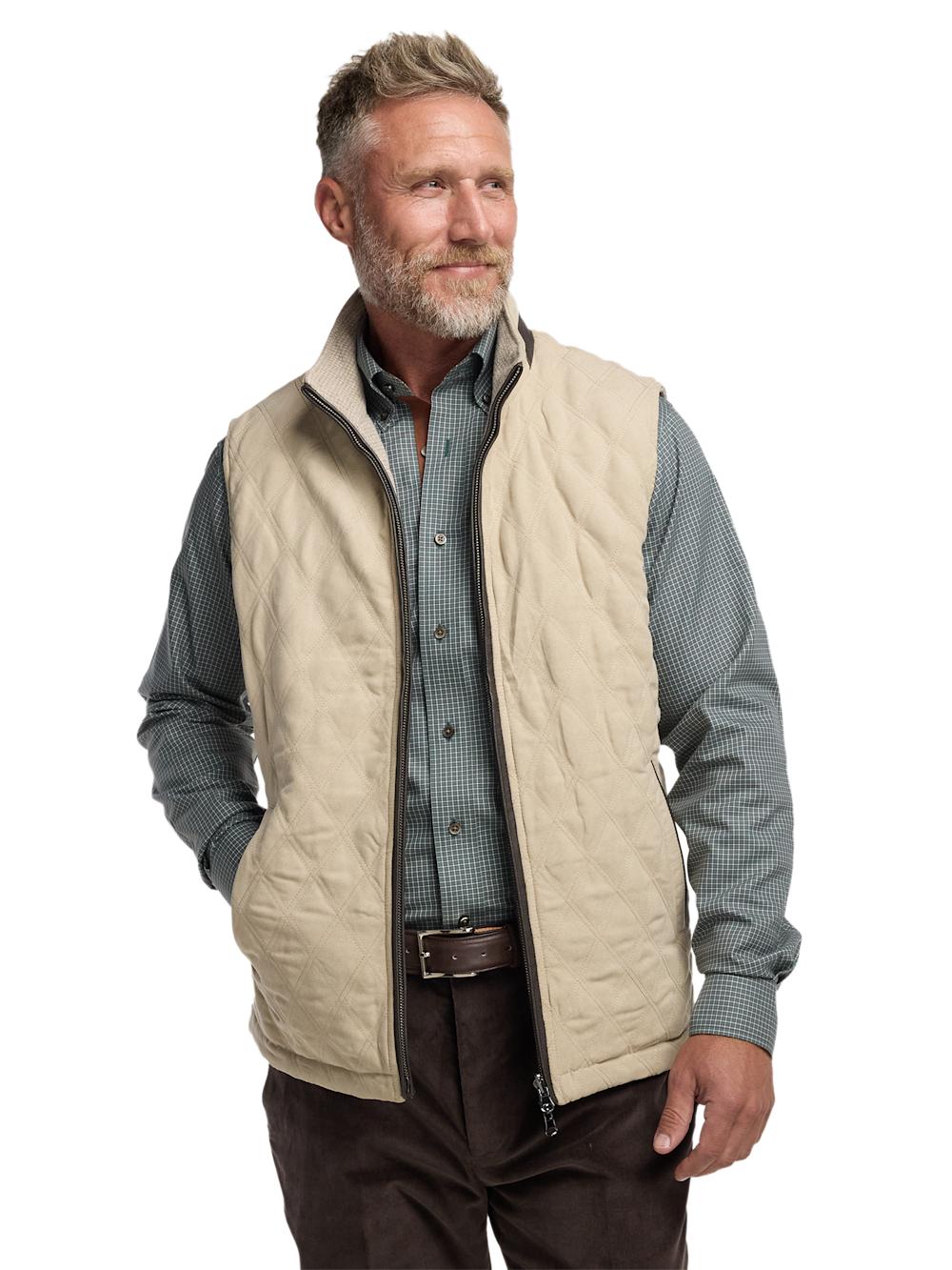 Microsuede Check Reversible Vest - Cream Product Image