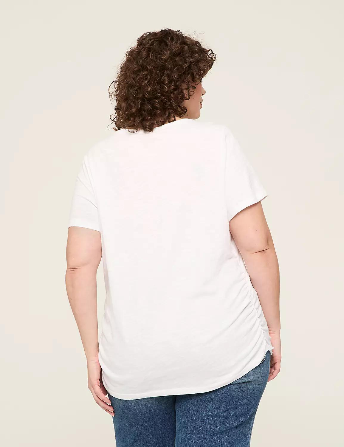 Short-Sleeve V-Neck Side-Ruched Tee Product Image