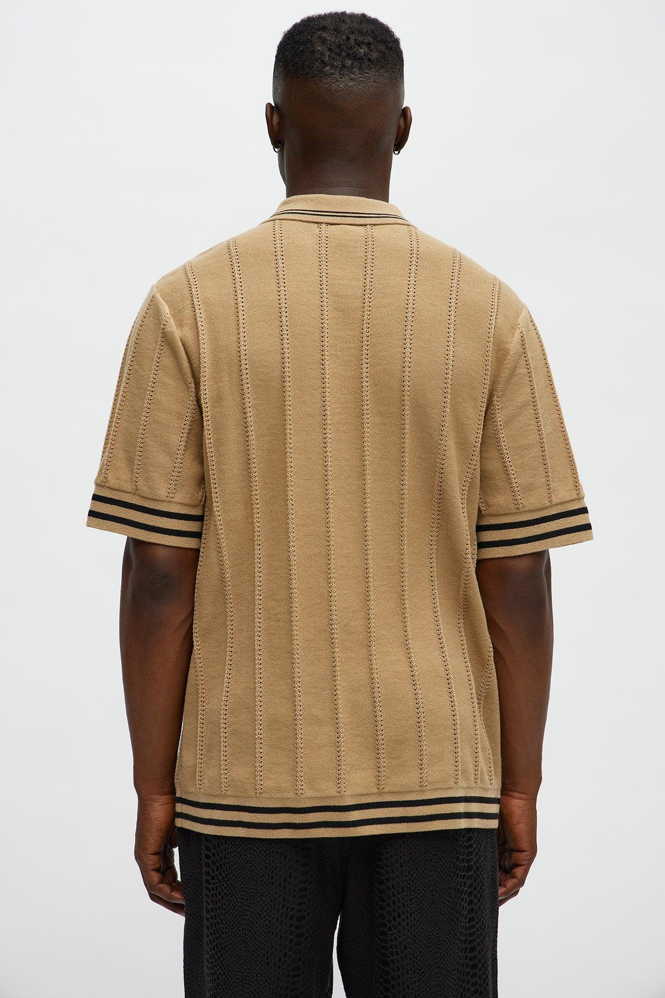 Grant Knitted Pointelle Sweater Polo - Tan/Multi Product Image