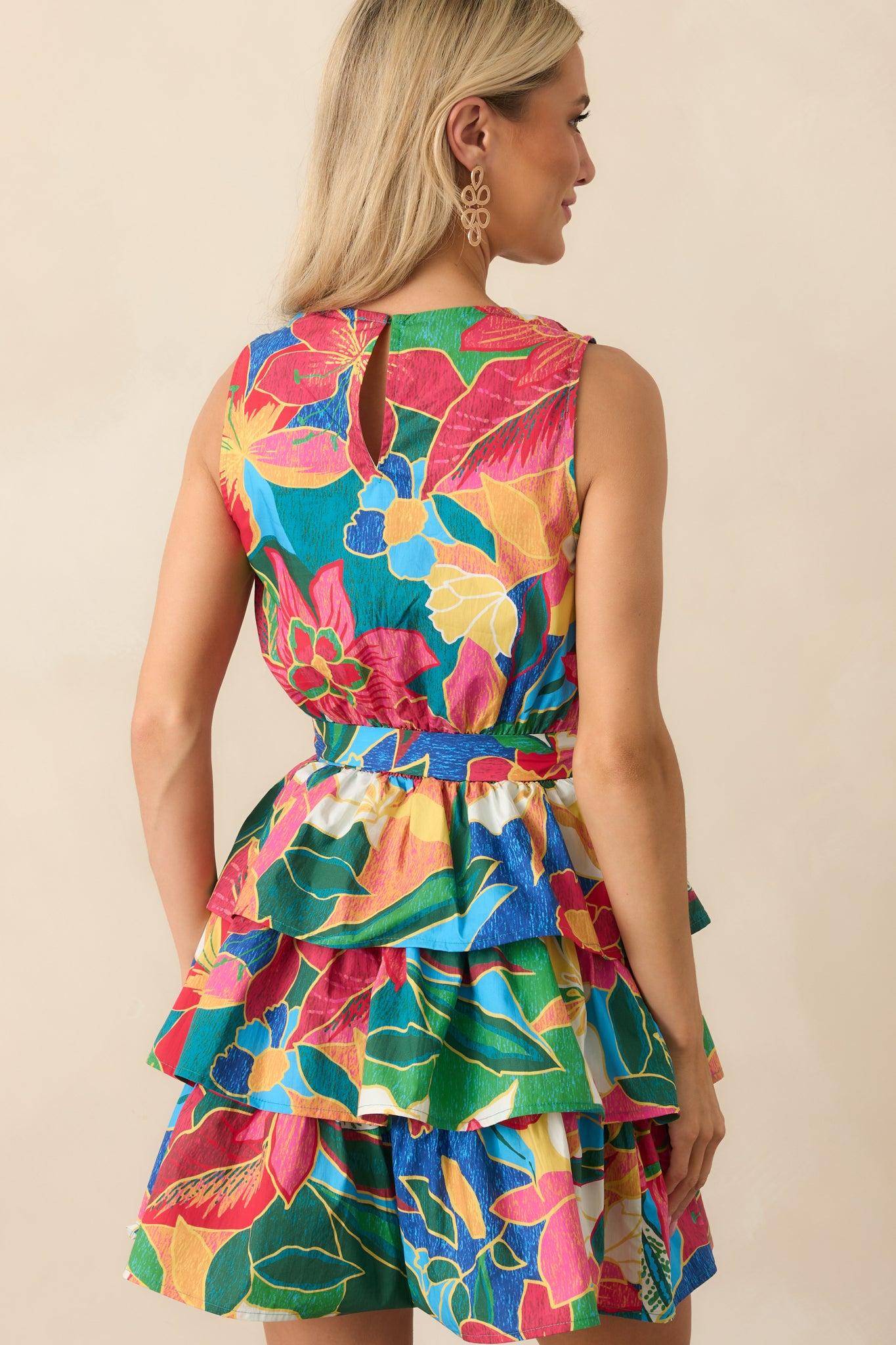 Brighter Than Ever Blue Tropical Print Cotton Mini Dress Product Image