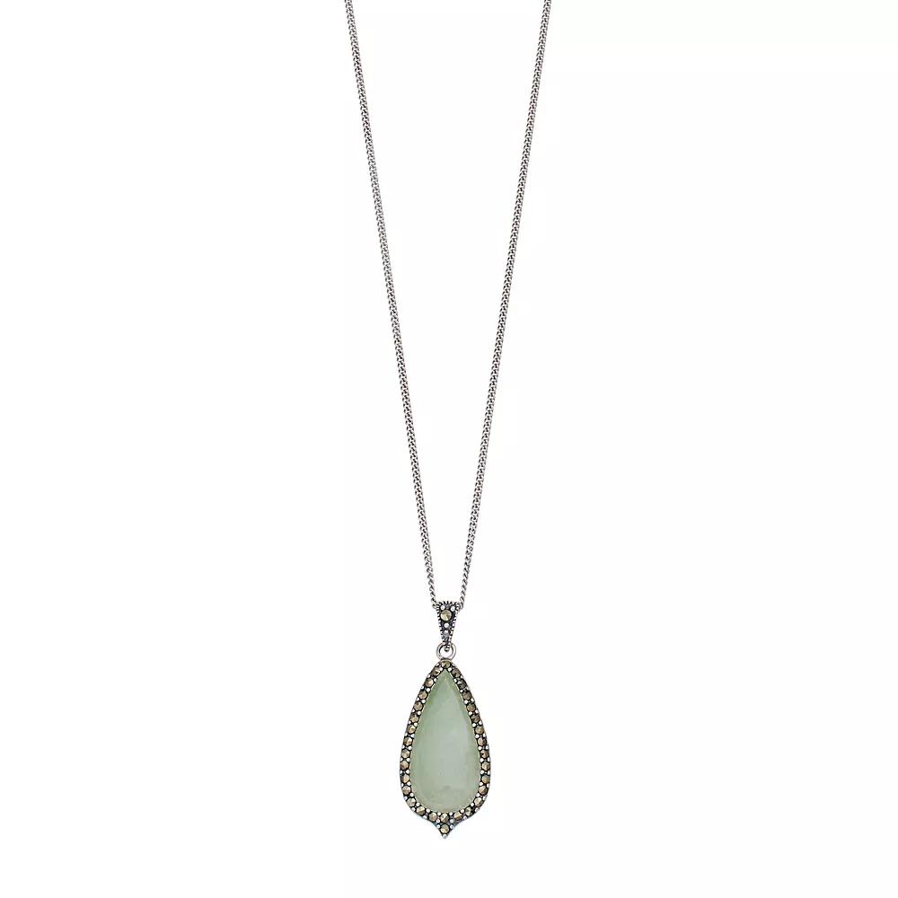 Tori Hill Sterling Silver Marcasite & Jade Teardrop Pendant Necklace, Women's,  Product Image