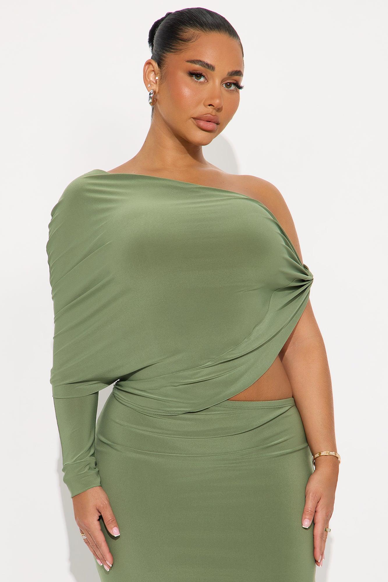 Sly Smile Asymmetrical Midi Dress - Olive Female Product Image