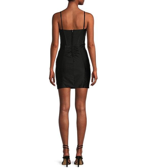 Honey and Rosie Pleated Bodice Corset Spaghetti Strap Fitted Dress Product Image