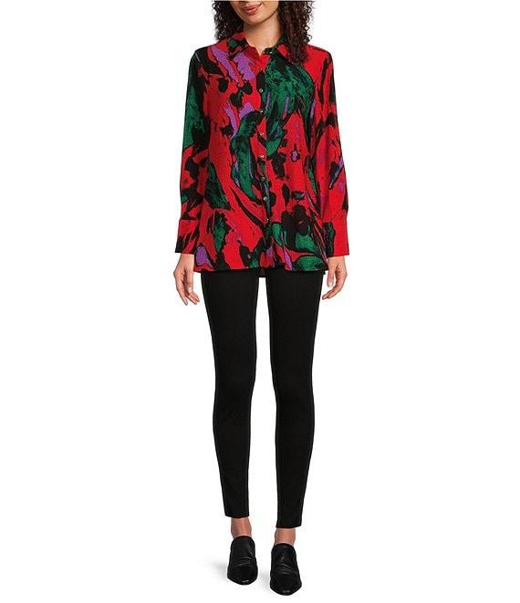 Calessa Printed Abstract Collared 3/4 Sleeve Button Down Top Product Image