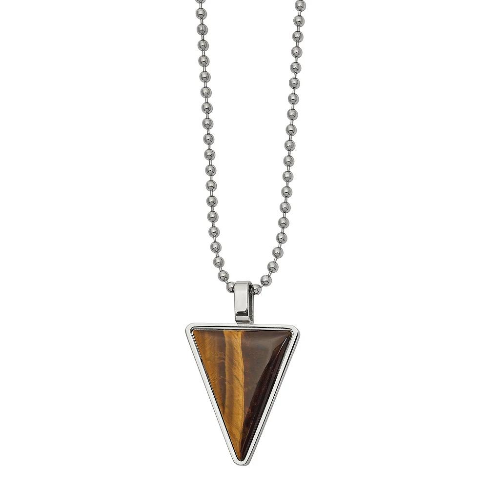 Mens Stainless Steel Tigers Eye Triangle Necklace Product Image