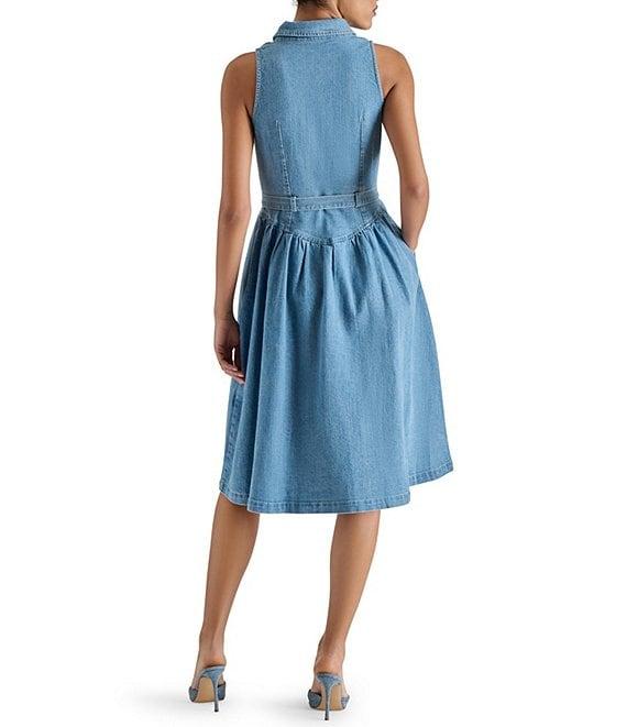 Steve Madden Mary Denim Button Front Sleeveless Midi Shirt Dress Product Image
