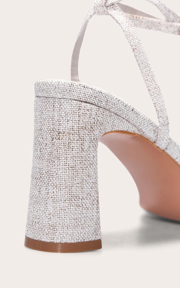 Natural Linen Square Toe Barely There Block High Heel Sandals Product Image