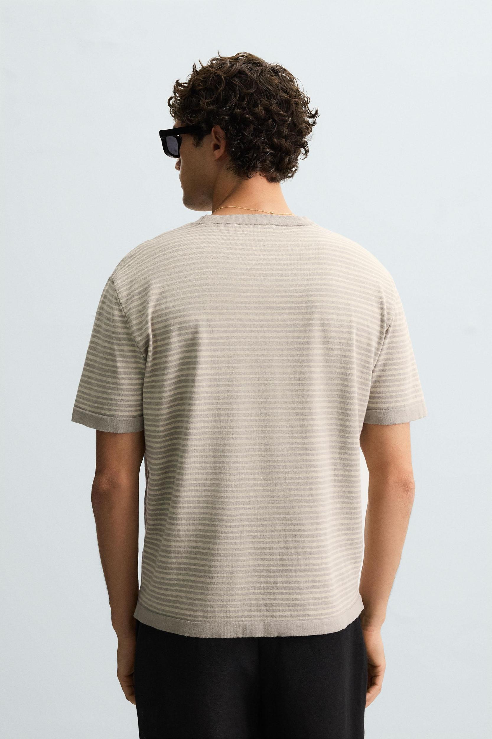 STRIPED COTTON LINEN KNIT T-SHIRT Product Image