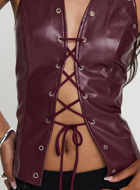 I've Been There Faux Leather Halter Top Red Product Image