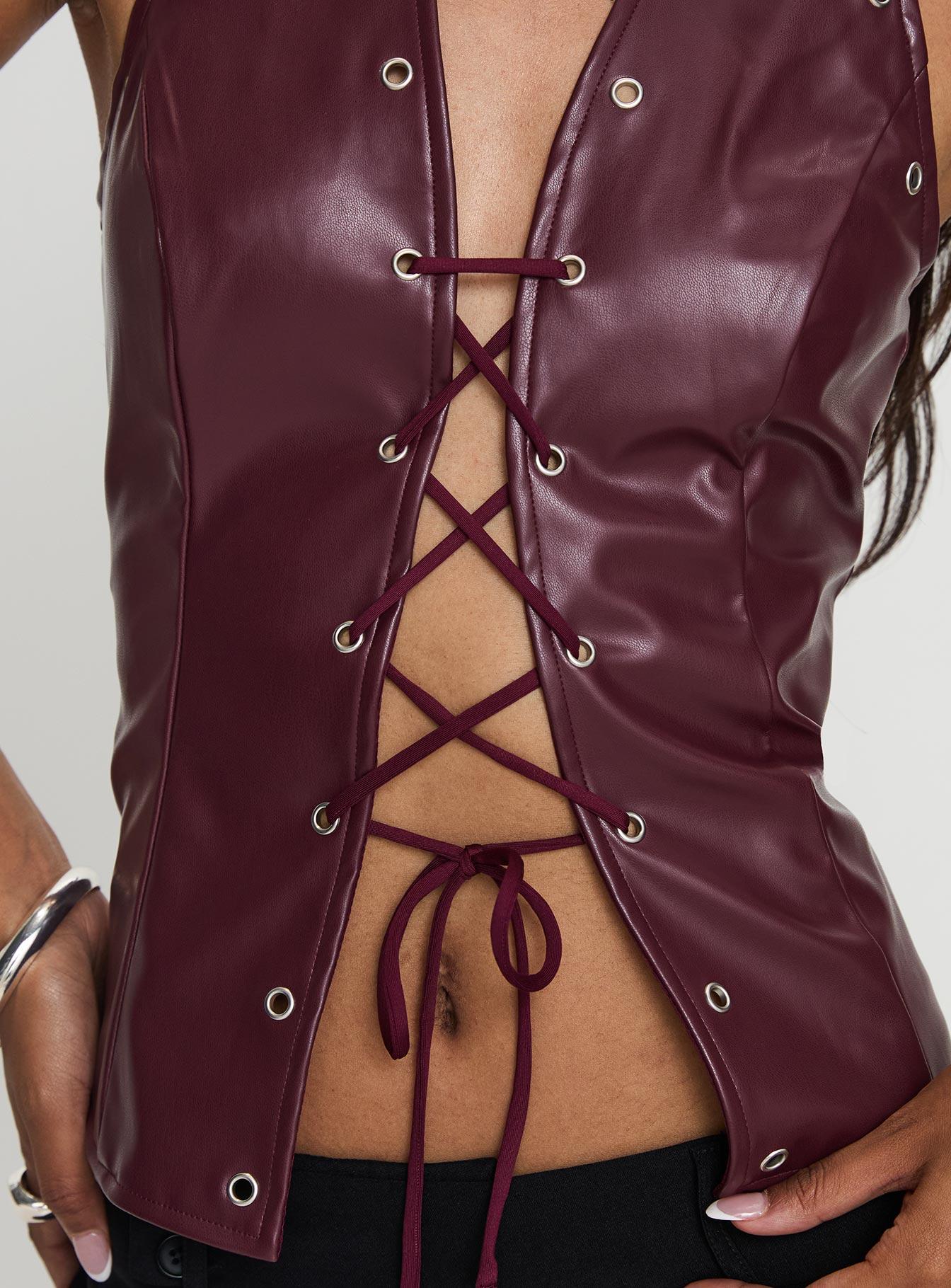 I've Been There Faux Leather Halter Top Red Product Image