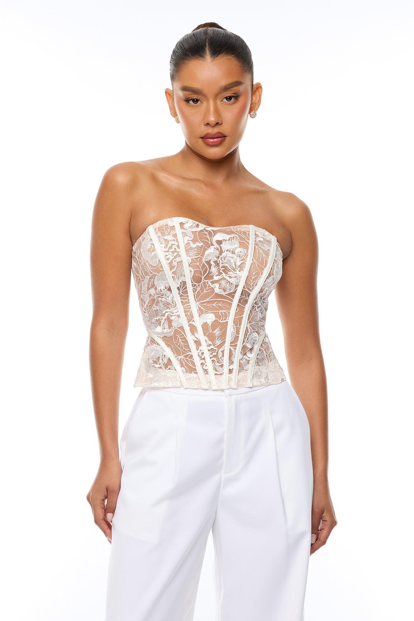 Brenda Lace Corset Pant Set - White Female Product Image