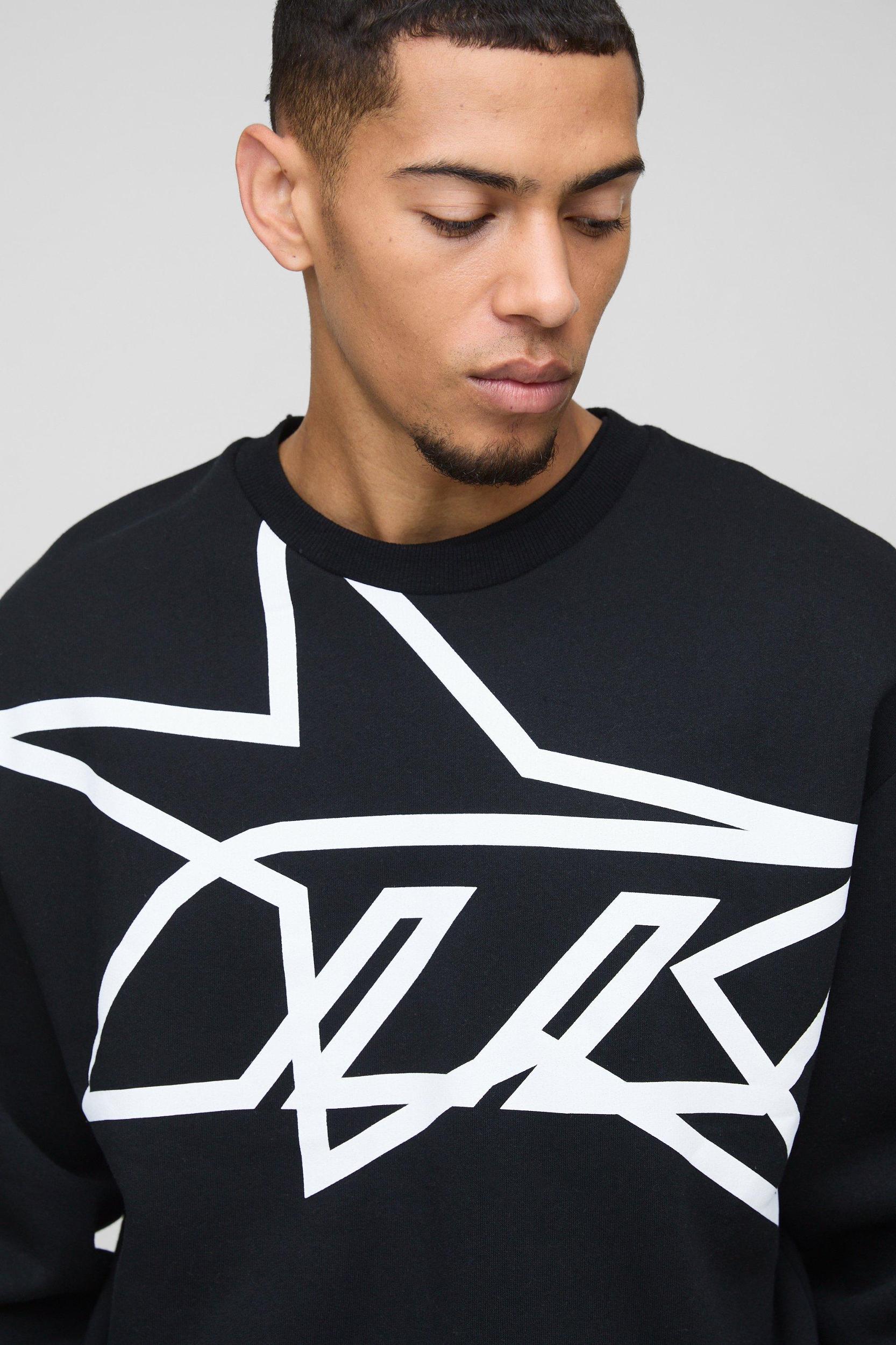 Oversized Boxy Star Printed Sweatshirt | boohooMAN USA Product Image