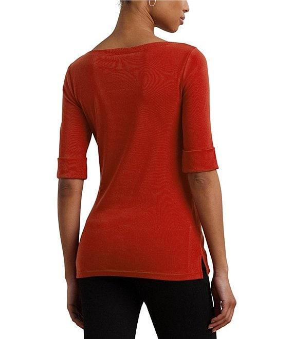 Lauren Ralph Lauren Stretch Cotton Boatneck Elbow-Length Sleeve T-Shirt Product Image