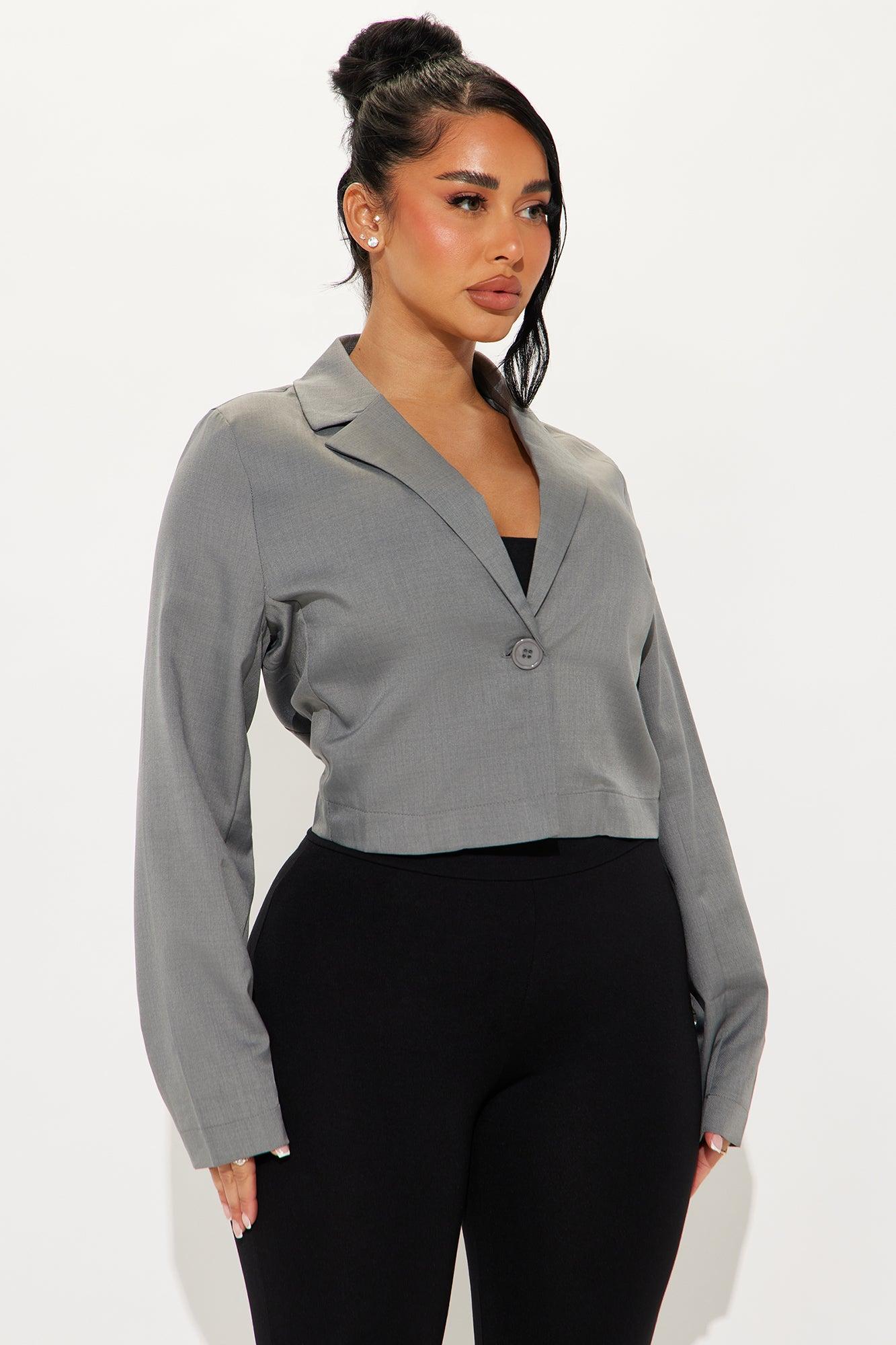About My Business Cropped Blazer - Grey Product Image