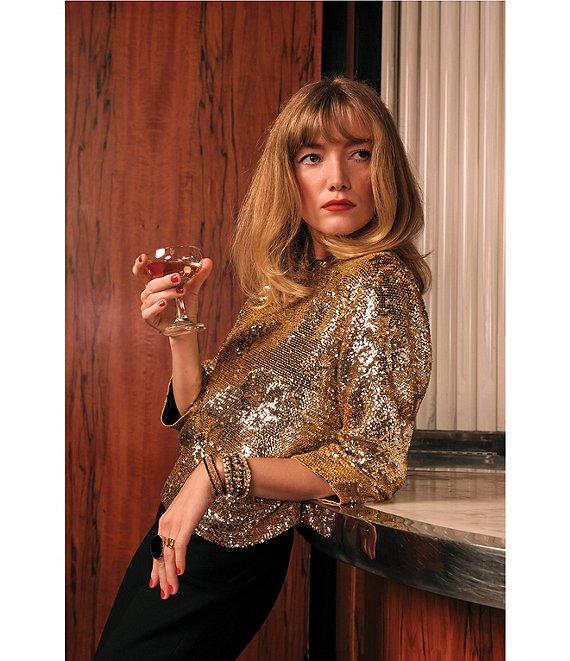 FRANCES VALENTINE Taylor Floral Sequin Bracelet Sleeve Top Product Image