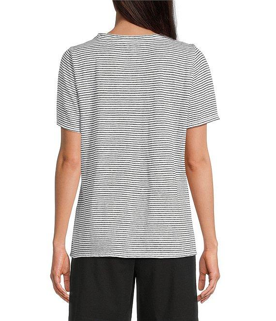 Eileen Fisher Stripe Organic Linen Jersey V-Neck Short Sleeve Tee Product Image