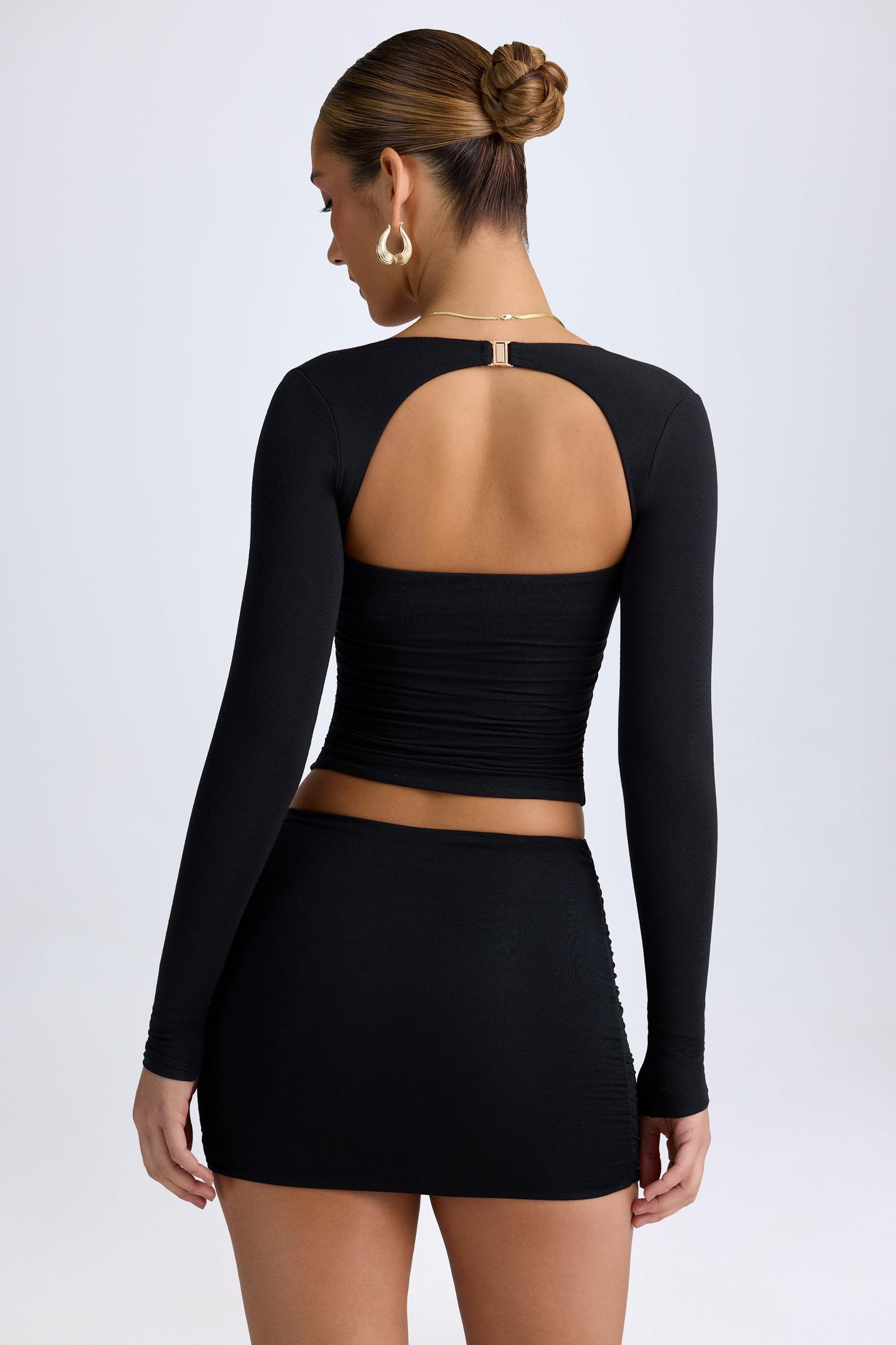 Modal Halterneck Ruched Top in Black Female Product Image