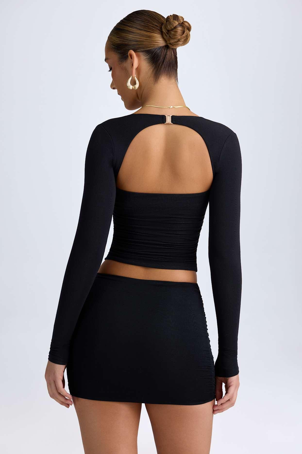 Modal Halterneck Ruched Top in Black Female Product Image