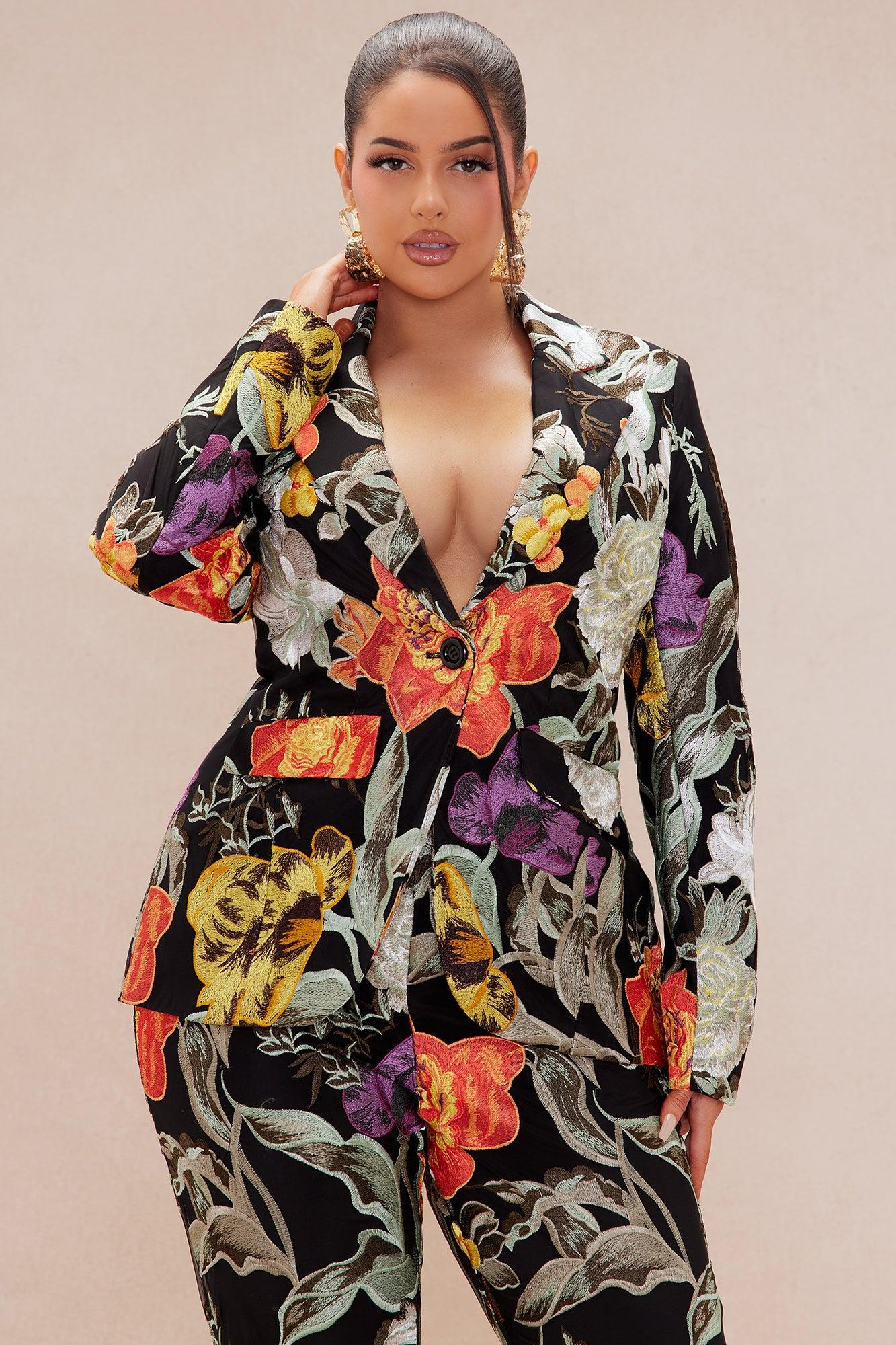 Adaila Floral Embroidered Blazer - Black/combo Product Image