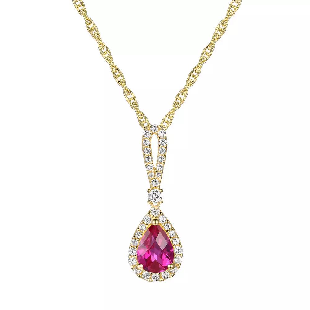 14k Gold Over Silver Lab-Created Ruby Pendant, Women's, Size: 18", Gold Tone Product Image