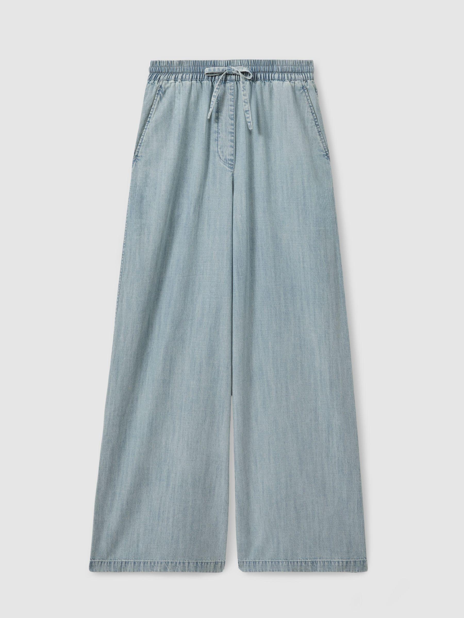 Denim Look Wide Leg Trousers in Light Blue Product Image