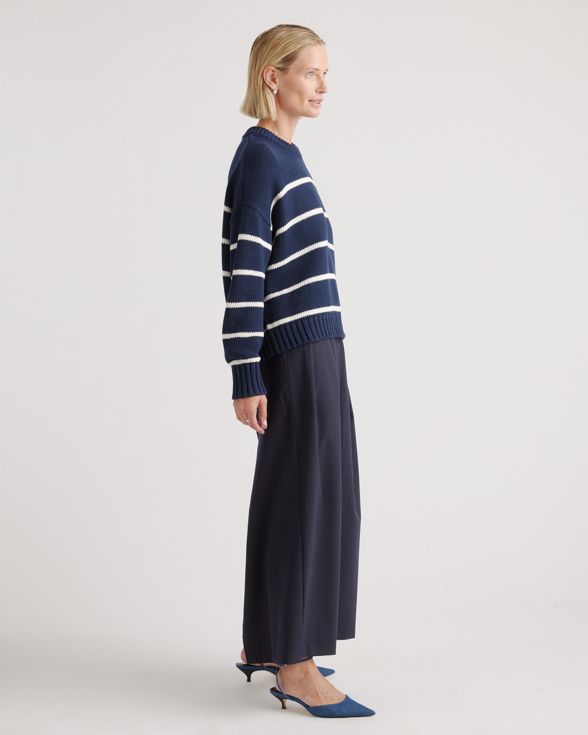 Quince | Women's Striped Crew Sweater Organic Cotton Product Image