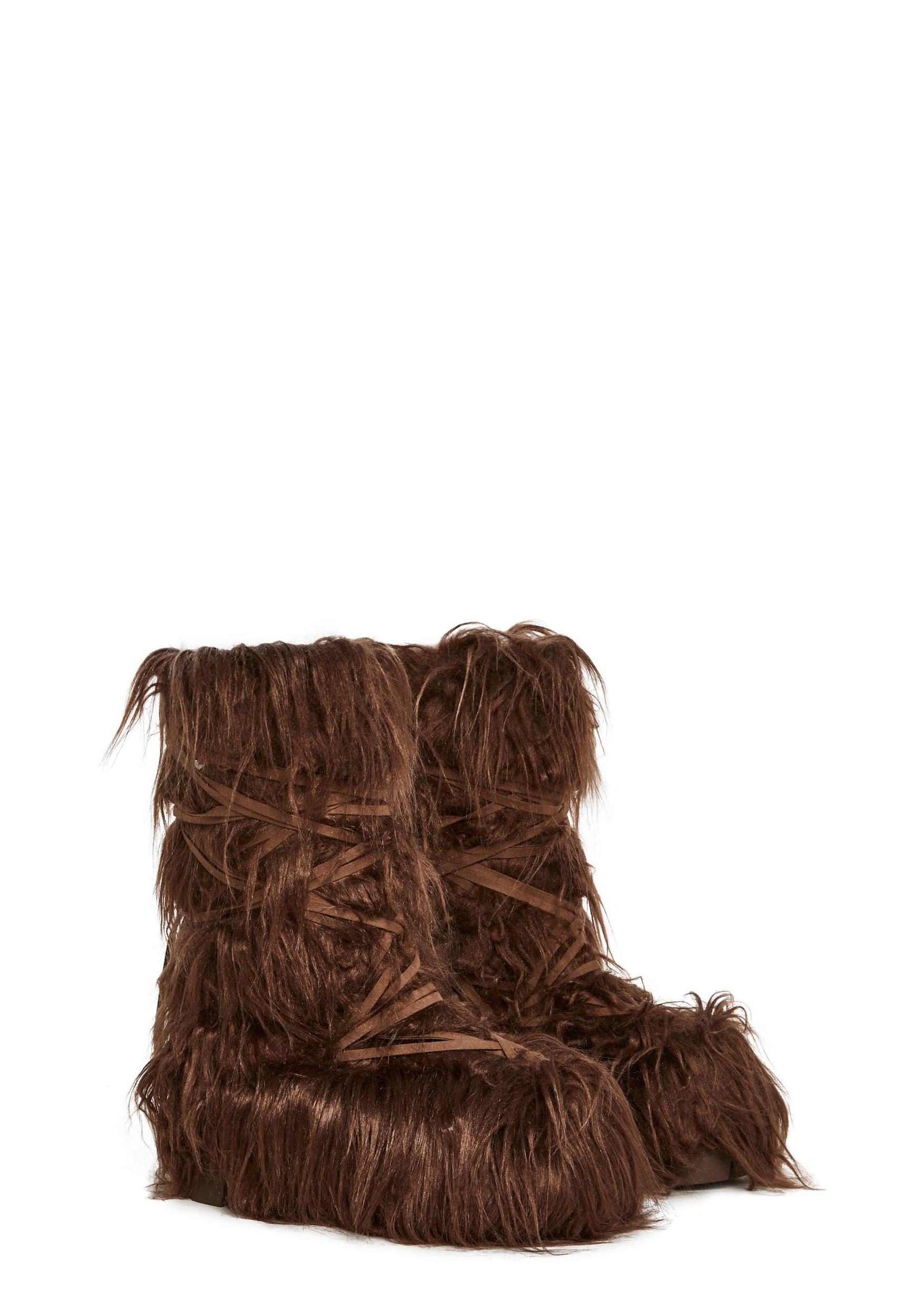 Shaggy Faux Fur Faux Suede Wrap Around Platform Boots Darker Wavs - Brown Product Image