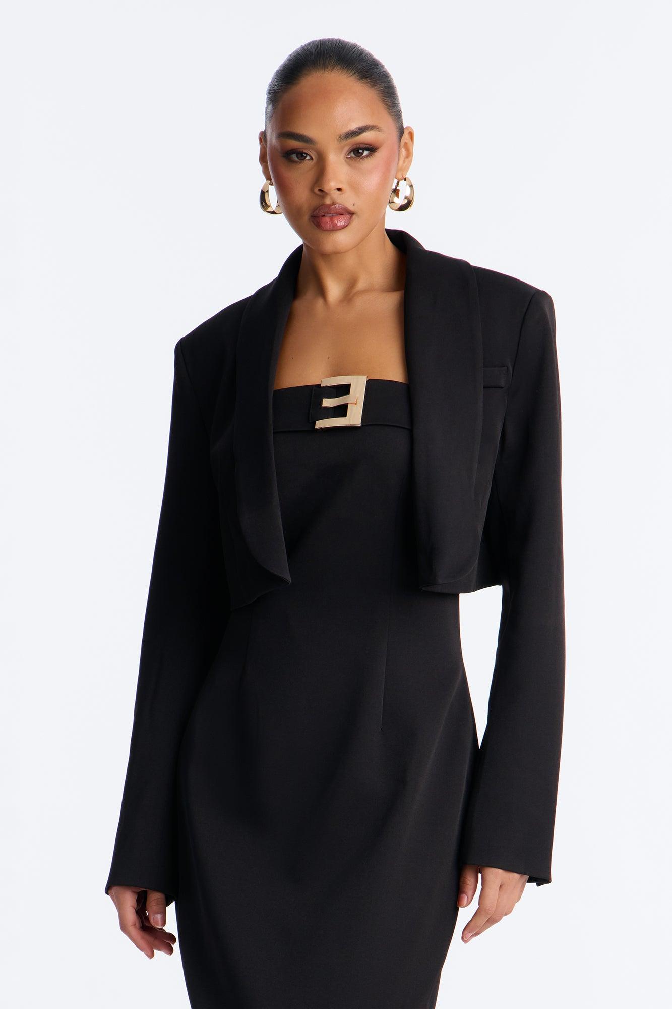 Suit Yourself Strapless Crepe Woven Midi Dress Set - Black Female Product Image