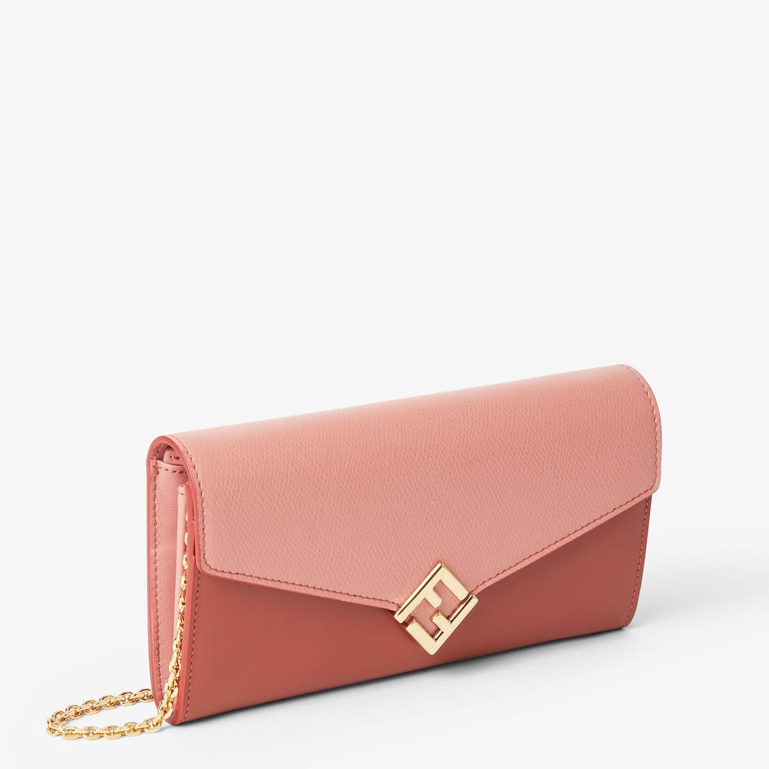FF Diamonds Continental With ChainPink and sienna brown leather wallet Product Image