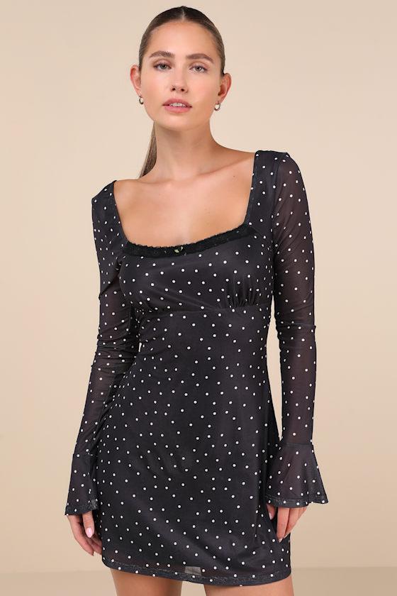 Especially Adored Black Polka Dot Long Sleeve Mini Dress Product Image